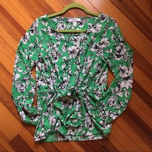 Green / B&W Drapey Floral Blouse